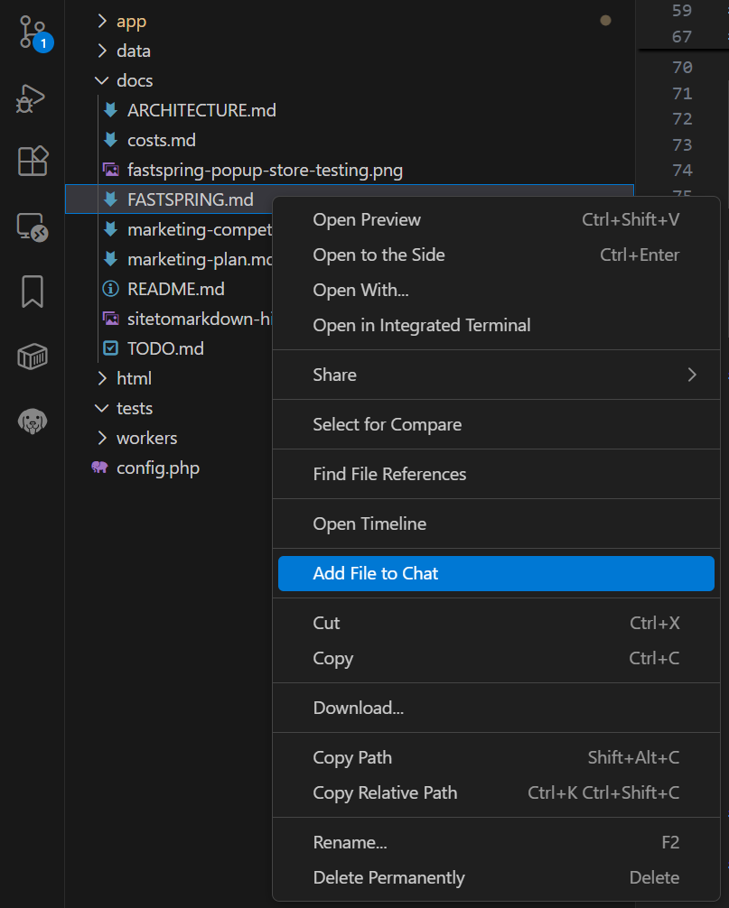 VS Code GitHub Copilot Chat adding Markdown docs as context